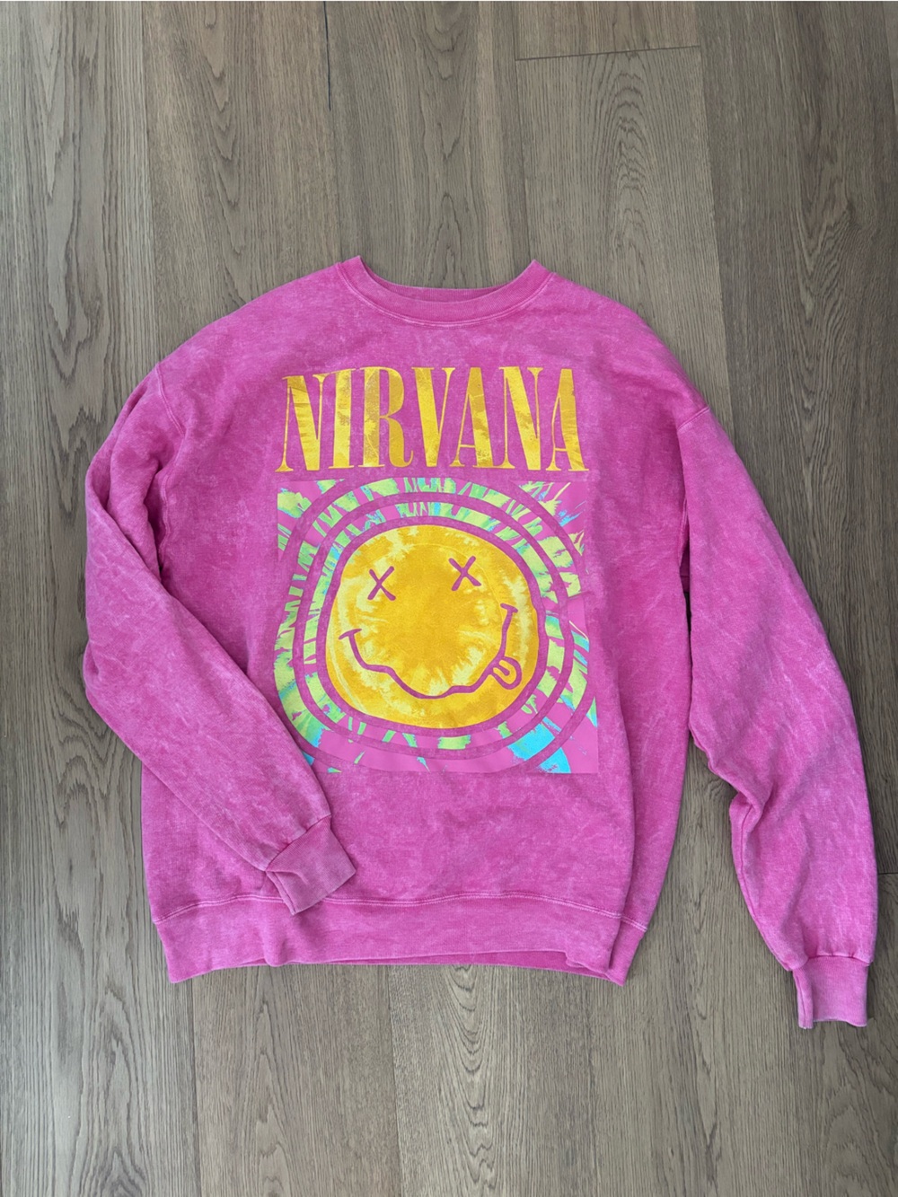 NIRVANA Pink Women’s Sweatshirt with Yellow Graphic